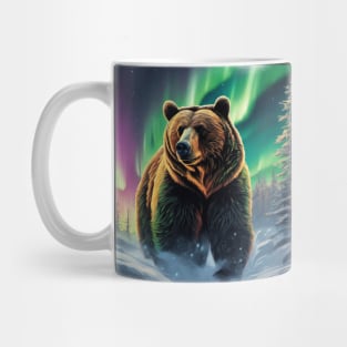 Brown Bear with Forest and Borealis, Colorful, Beautiful Mug
